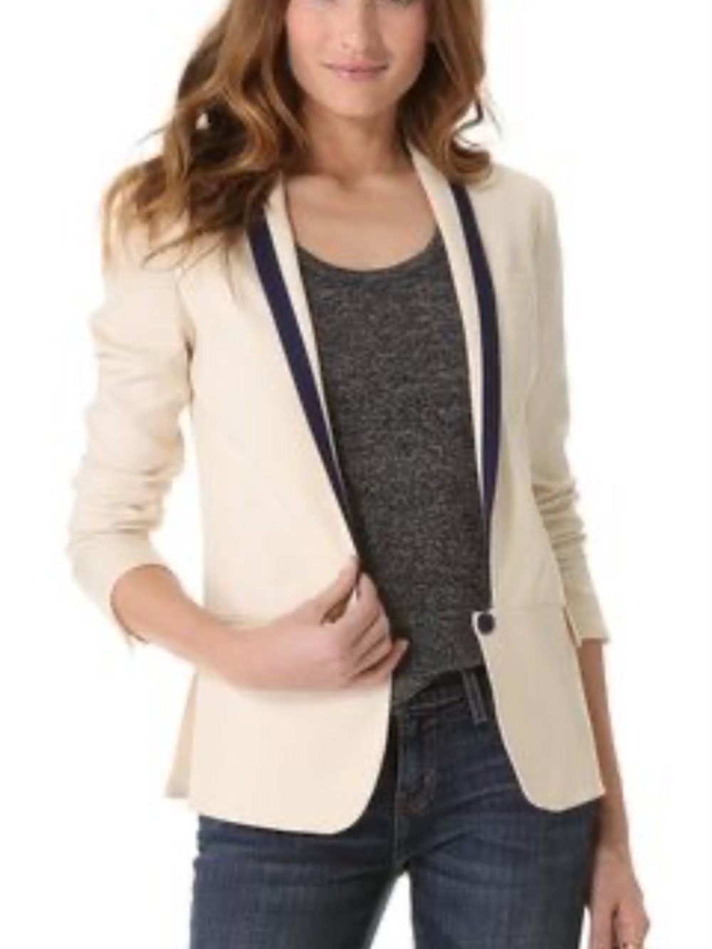 Diane Von Furstenberg Cream Blazer with Navy Trim